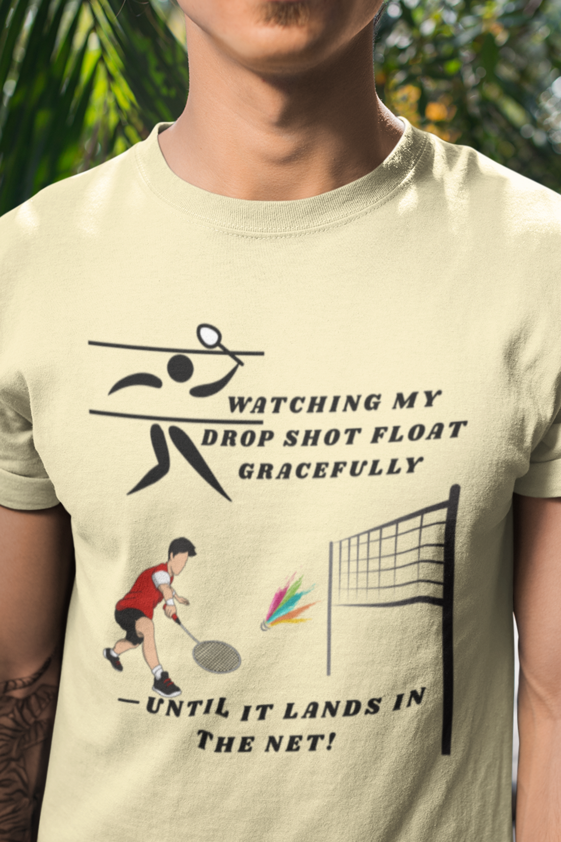 Round Neck Half  sleeves Tshirt with Badminton Powerful Smash Solstheimz