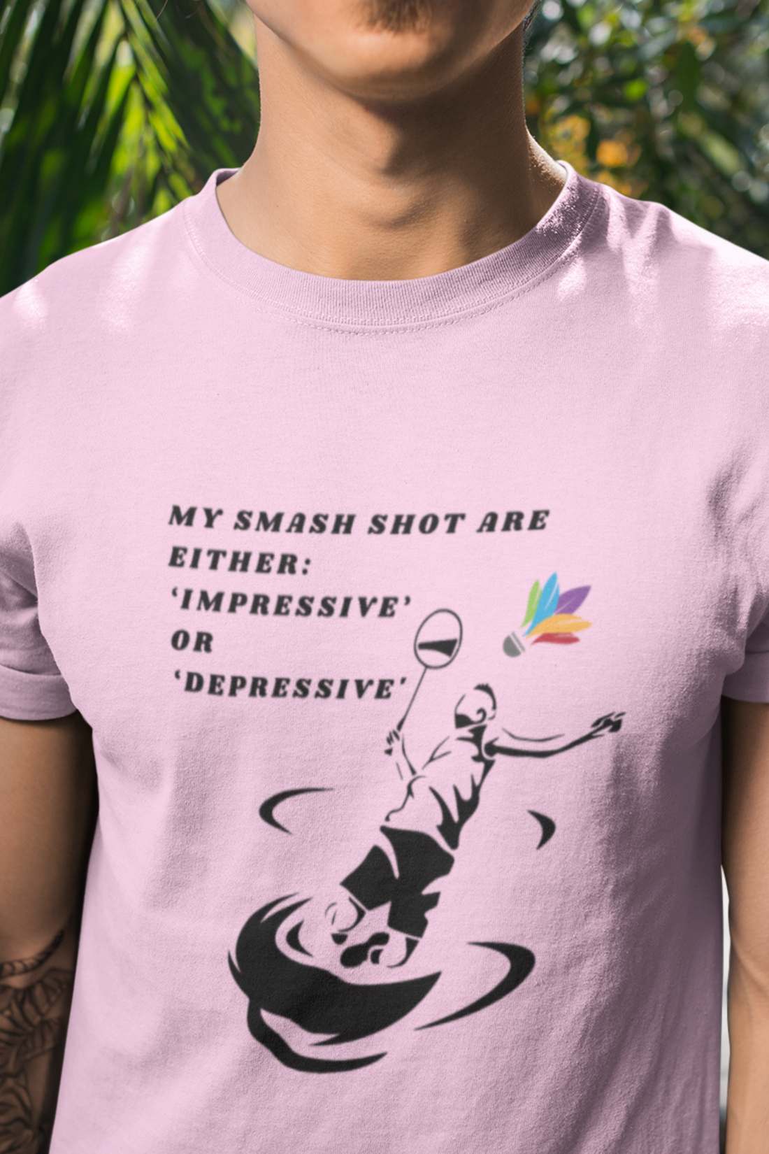 Round Neck Half  sleeves Tshirt with Badminton Impressive Depressive Solstheimz