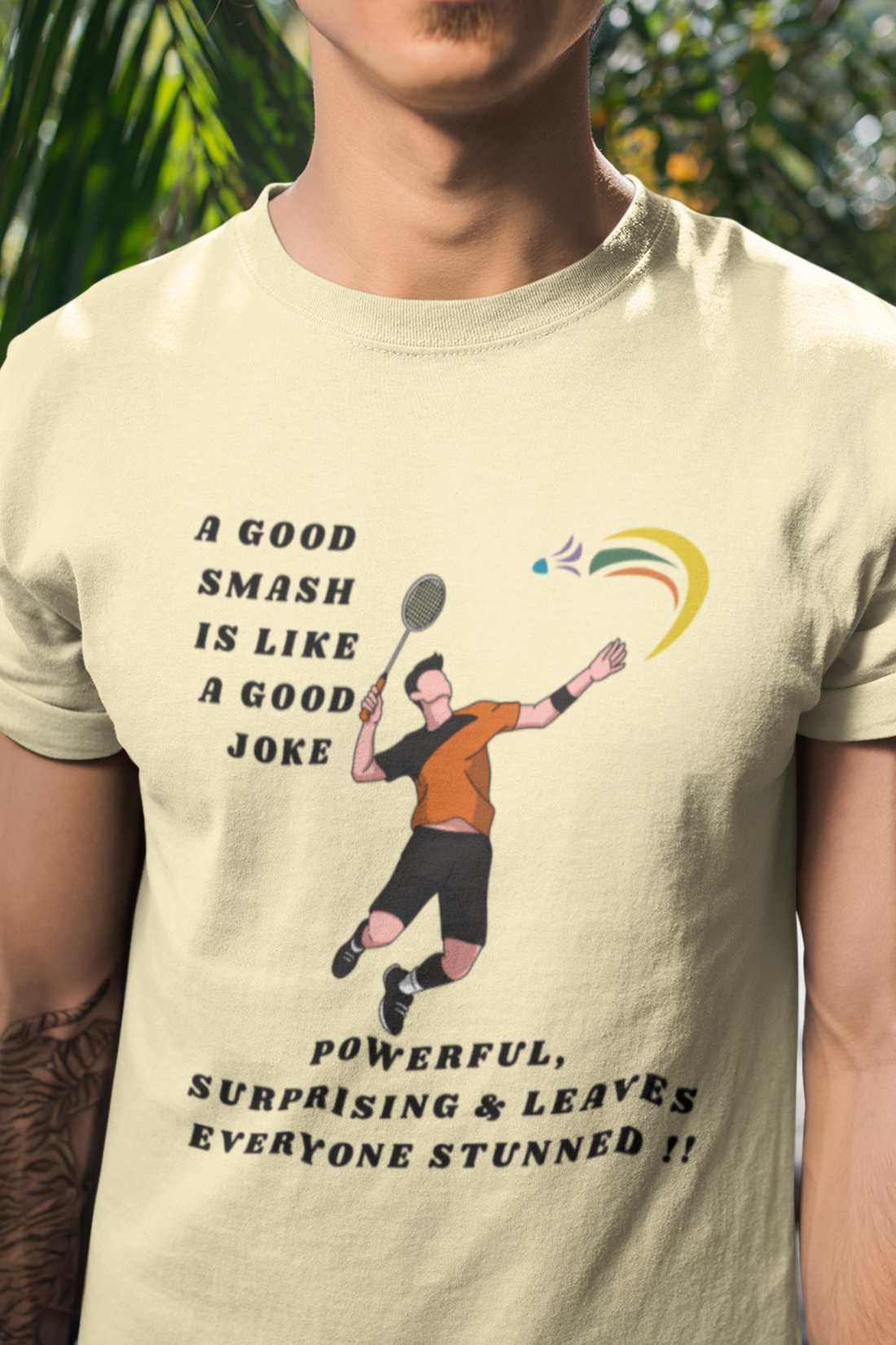 Round Neck Half  sleeves Tshirt with Badminton Powerful Smash Solstheimz