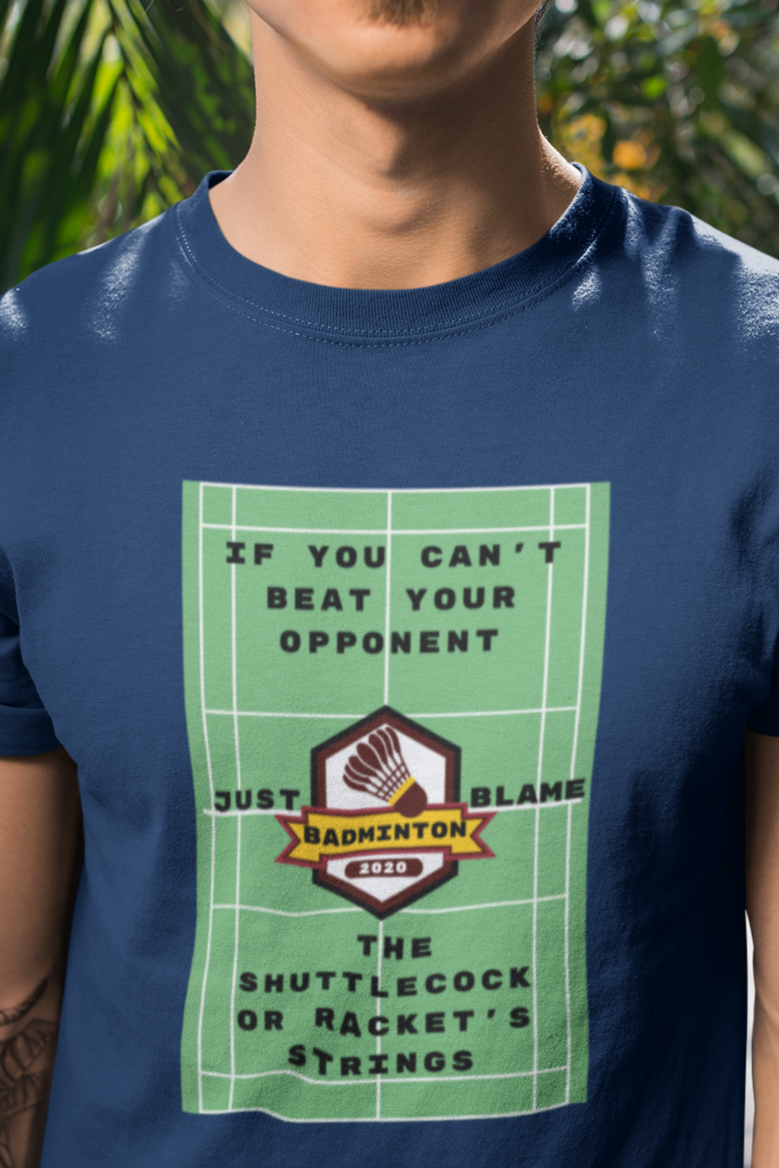 Round neck Half  sleeves Tshirt with Badminton Court Blamegame Solstheimz