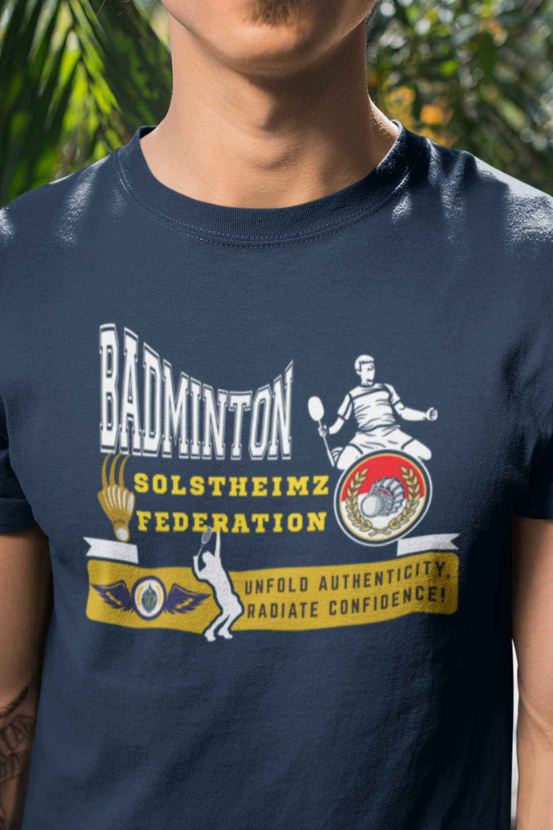Round Neck Half  sleeves Tshirt with Badminton Solstheimz Federation for Dark Colors