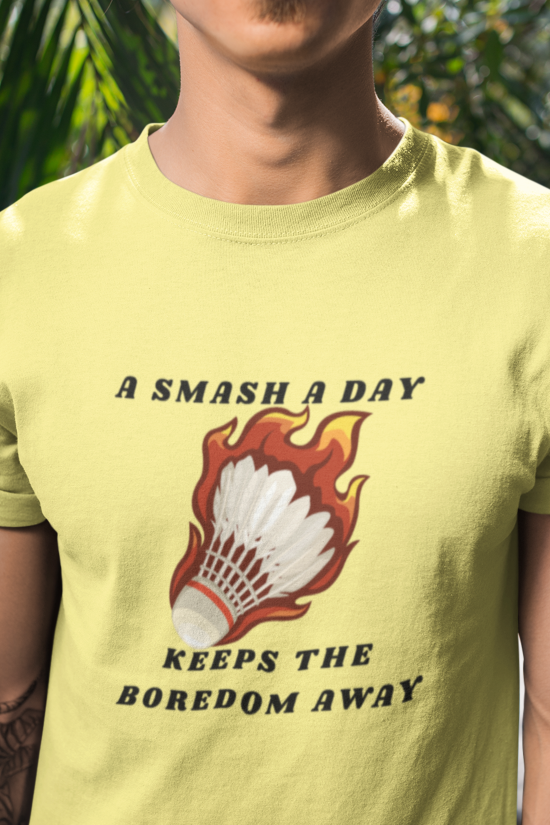 Round Neck Half  sleeves Tshirt with Badminton Smash a Day Solstheimz