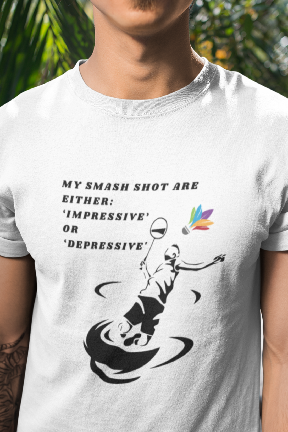 Round Neck Half  sleeves Tshirt with Badminton Impressive Depressive Solstheimz