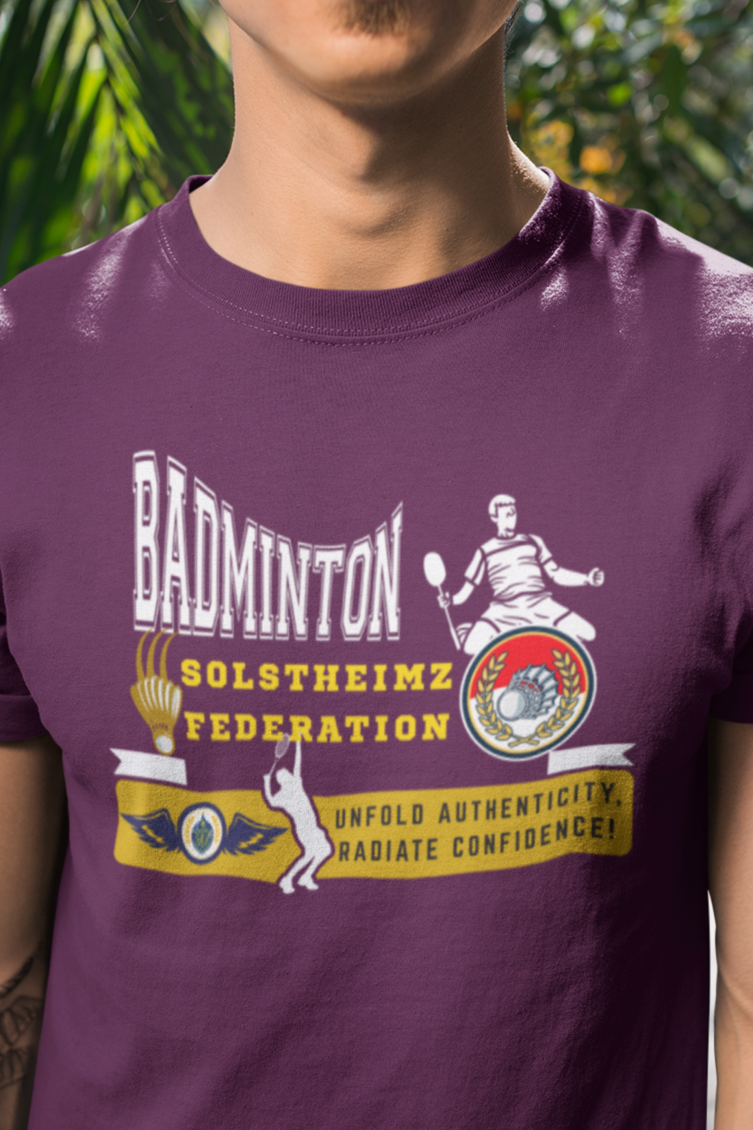 Round Neck Half  sleeves Tshirt with Badminton Solstheimz Federation for Dark Colors