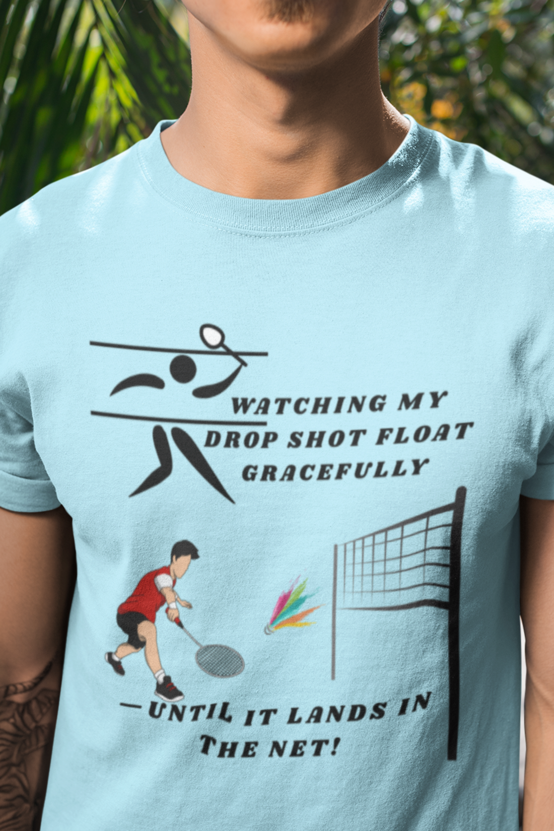 Round Neck Half  sleeves Tshirt with Badminton Powerful Smash Solstheimz