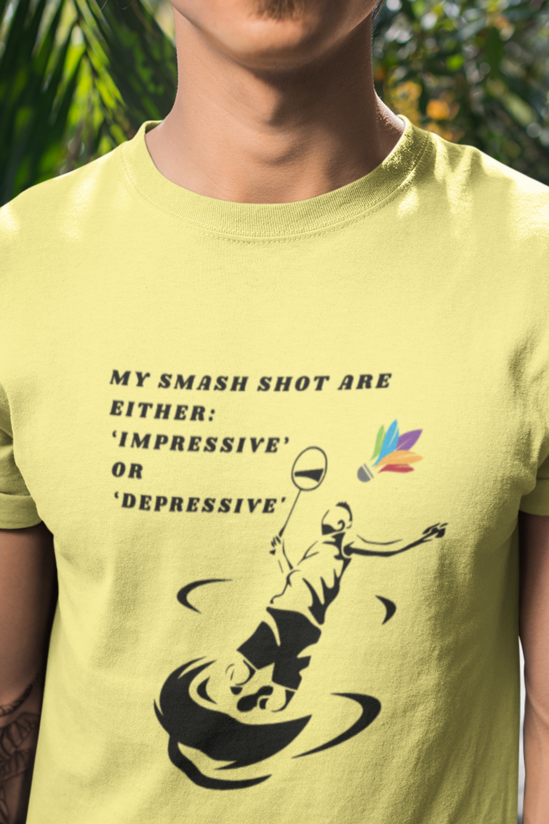 Round Neck Half  sleeves Tshirt with Badminton Impressive Depressive Solstheimz