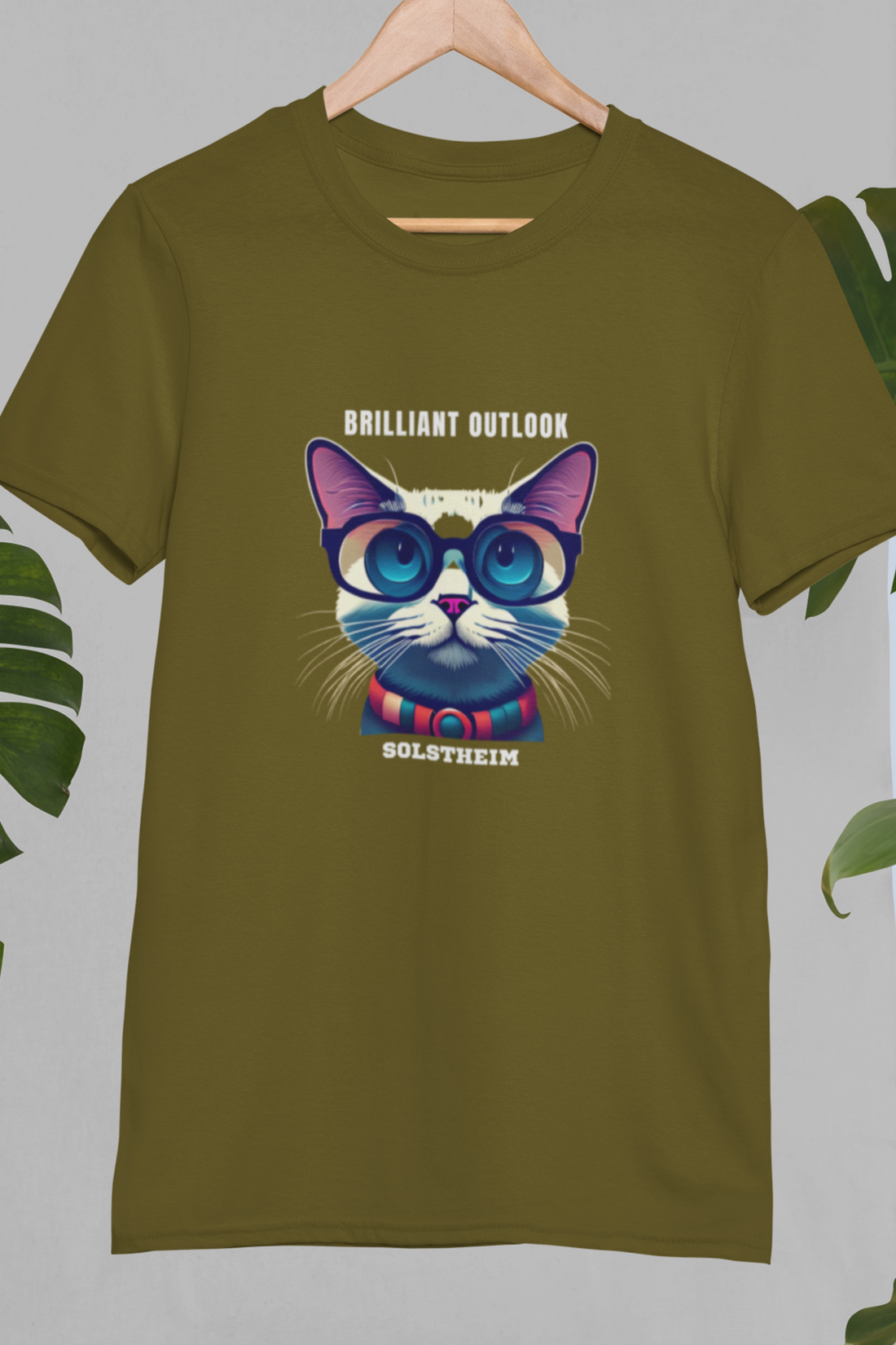 Round Neck Half Sleeves T-Shirt Black with Brilliant Cat
