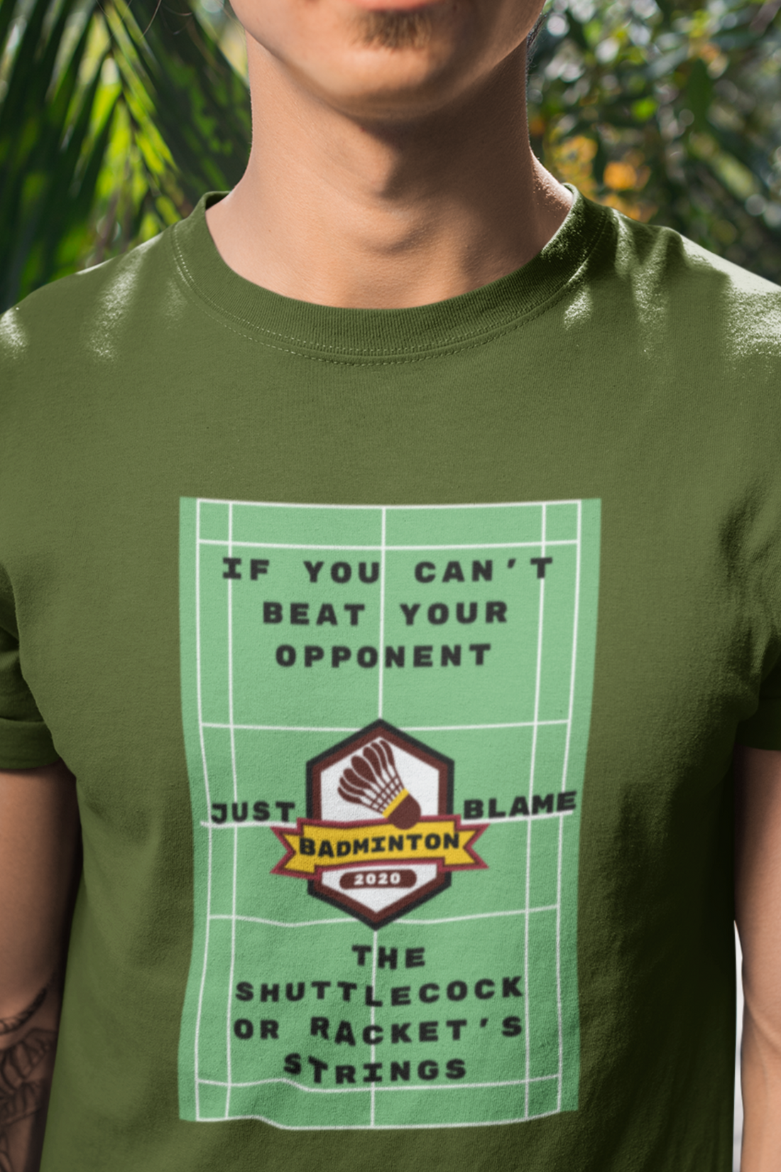 Round neck Half  sleeves Tshirt with Badminton Court Blamegame Solstheimz