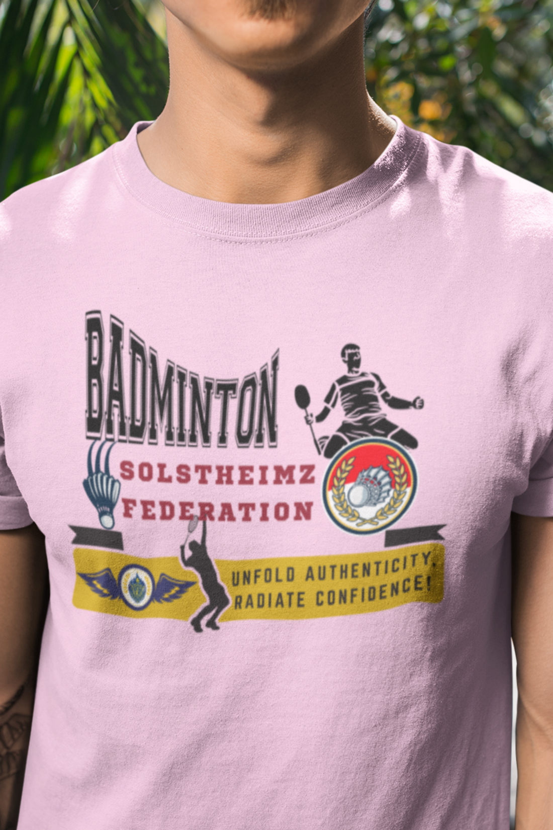 Round Neck Half  sleeves Tshirt with Badminton Solstheimz Federation