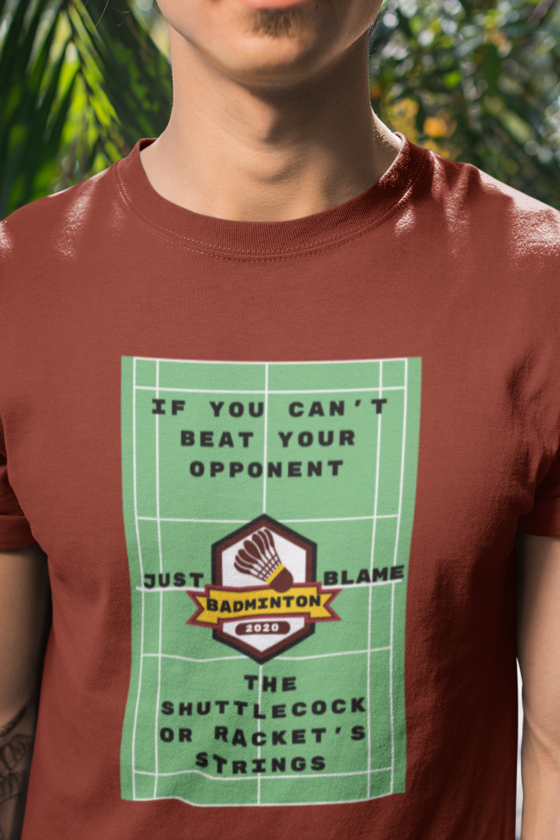 Round neck Half  sleeves Tshirt with Badminton Court Blamegame Solstheimz