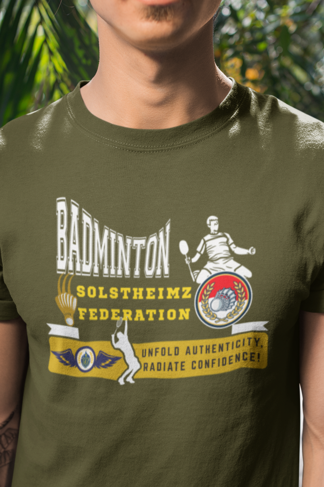 Round Neck Half  sleeves Tshirt with Badminton Solstheimz Federation for Dark Colors