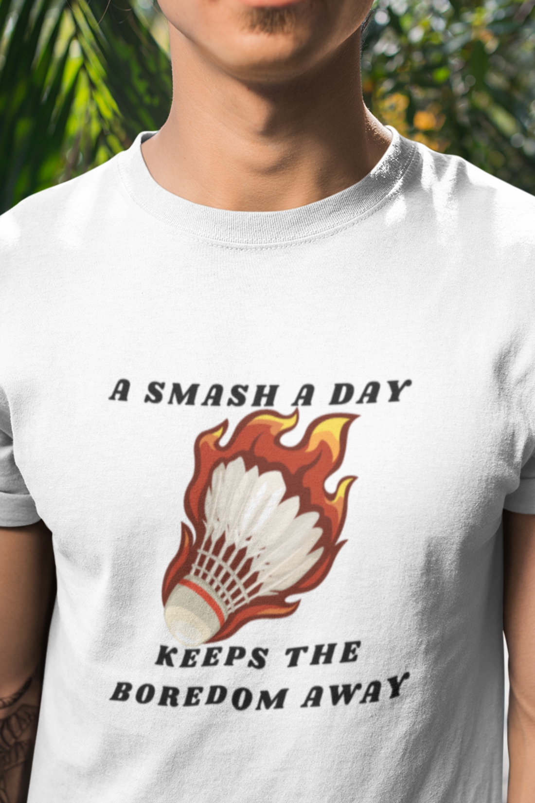 Round Neck Half  sleeves Tshirt with Badminton Smash a Day Solstheimz