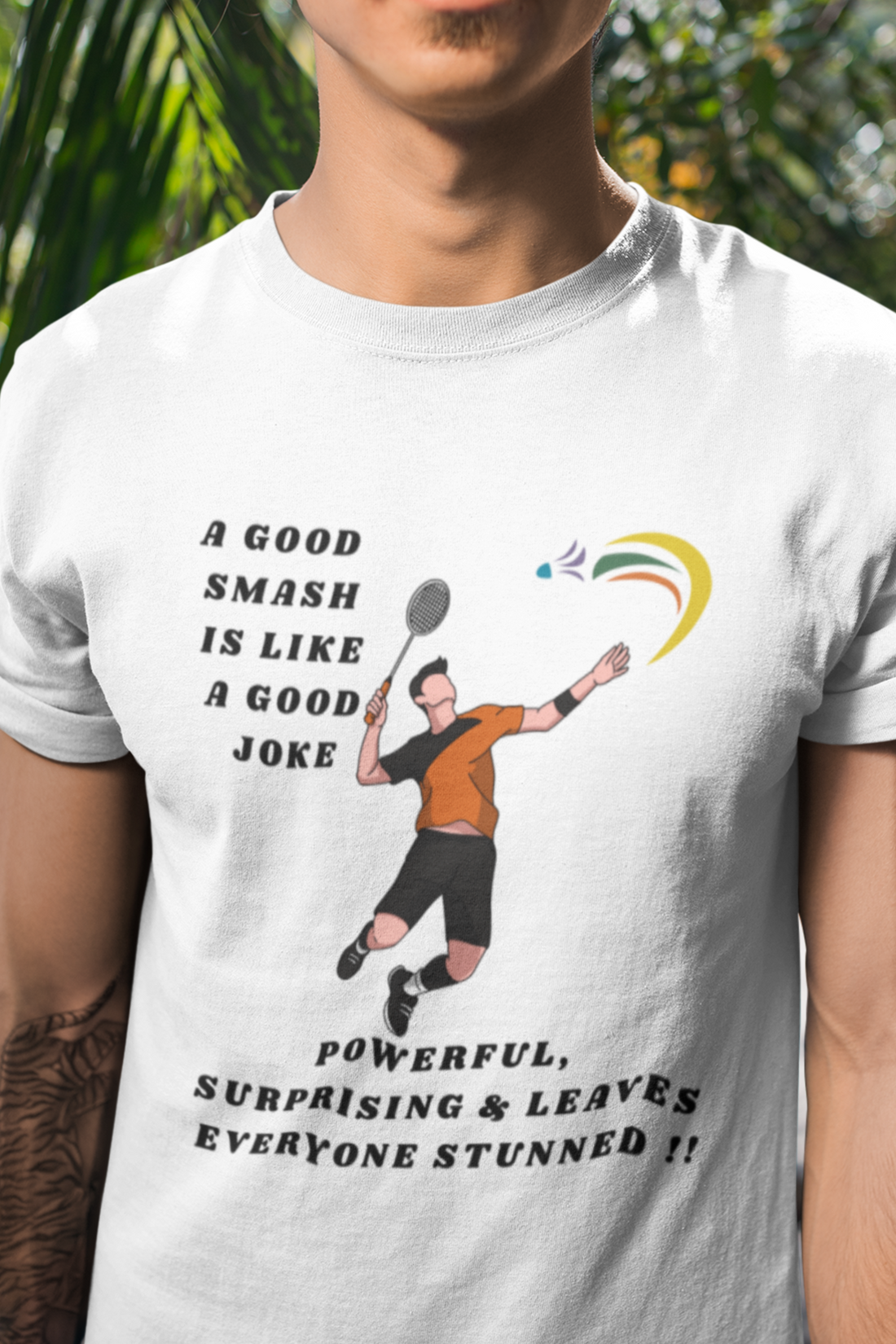Round Neck Half  sleeves Tshirt with Badminton Powerful Smash Solstheimz
