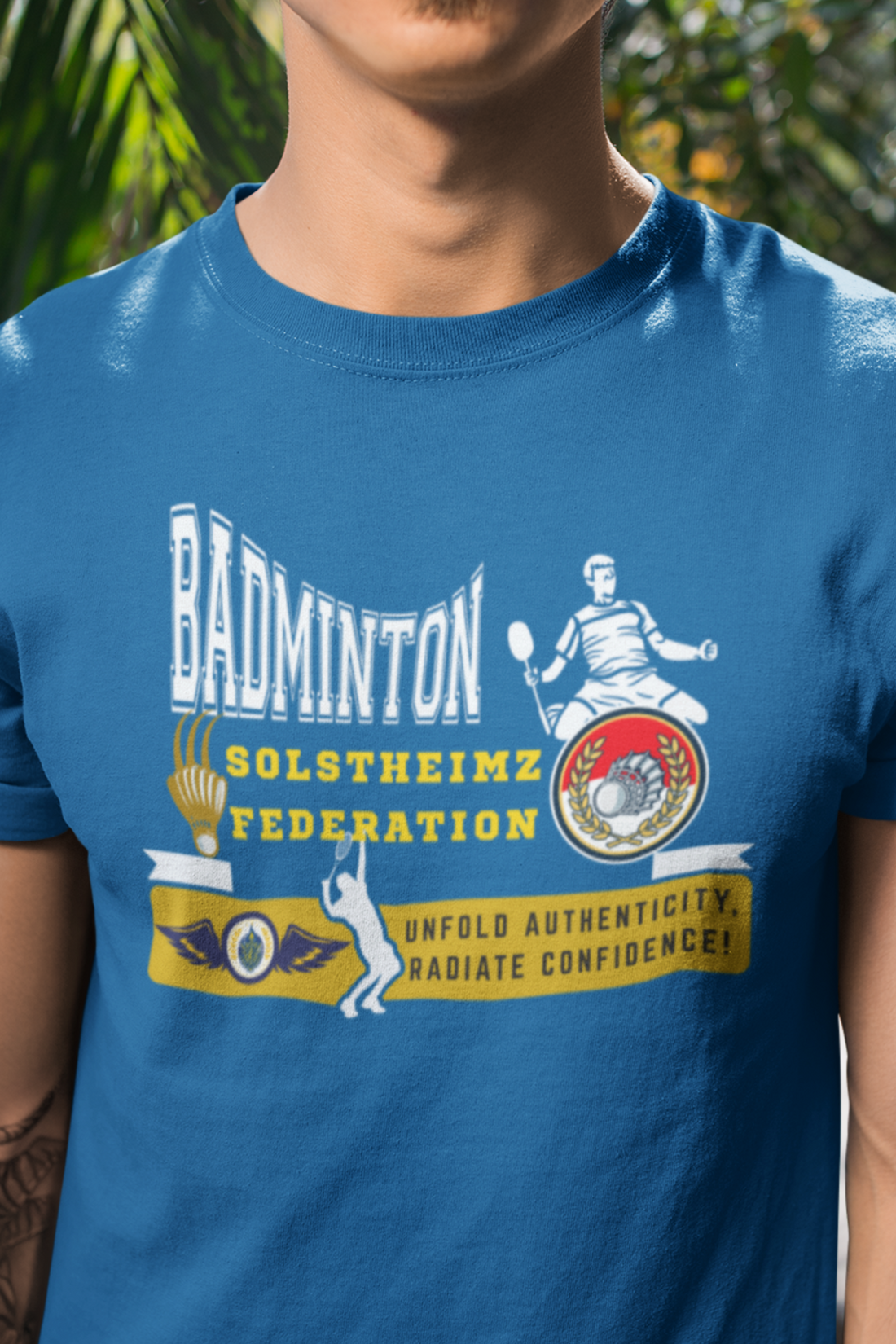 Round Neck Half  sleeves Tshirt with Badminton Solstheimz Federation for Dark Colors