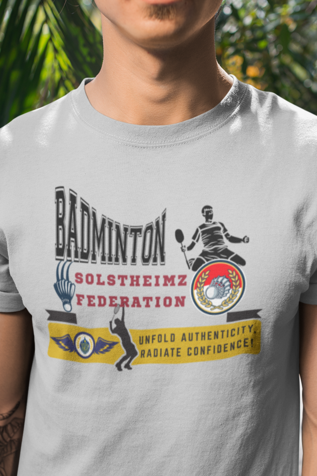 Round Neck Half  sleeves Tshirt with Badminton Solstheimz Federation