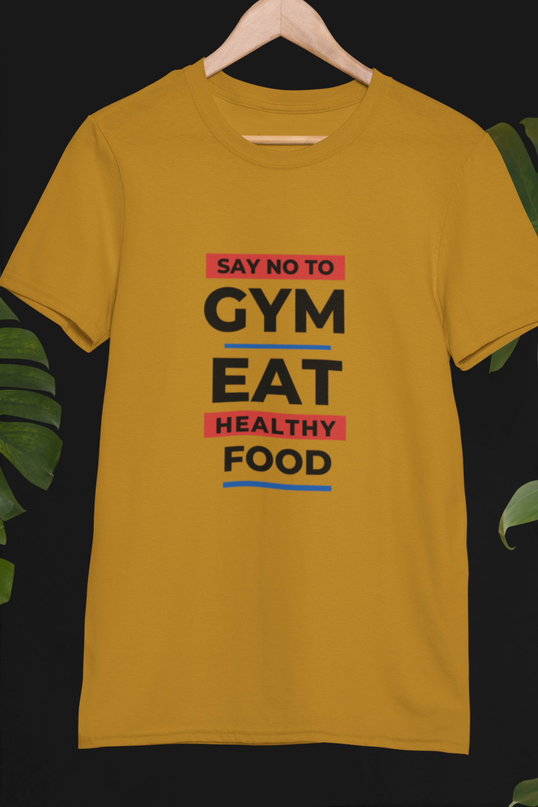 Round Neck Half Sleeves T-Shirt White with No Gym Healthy Food