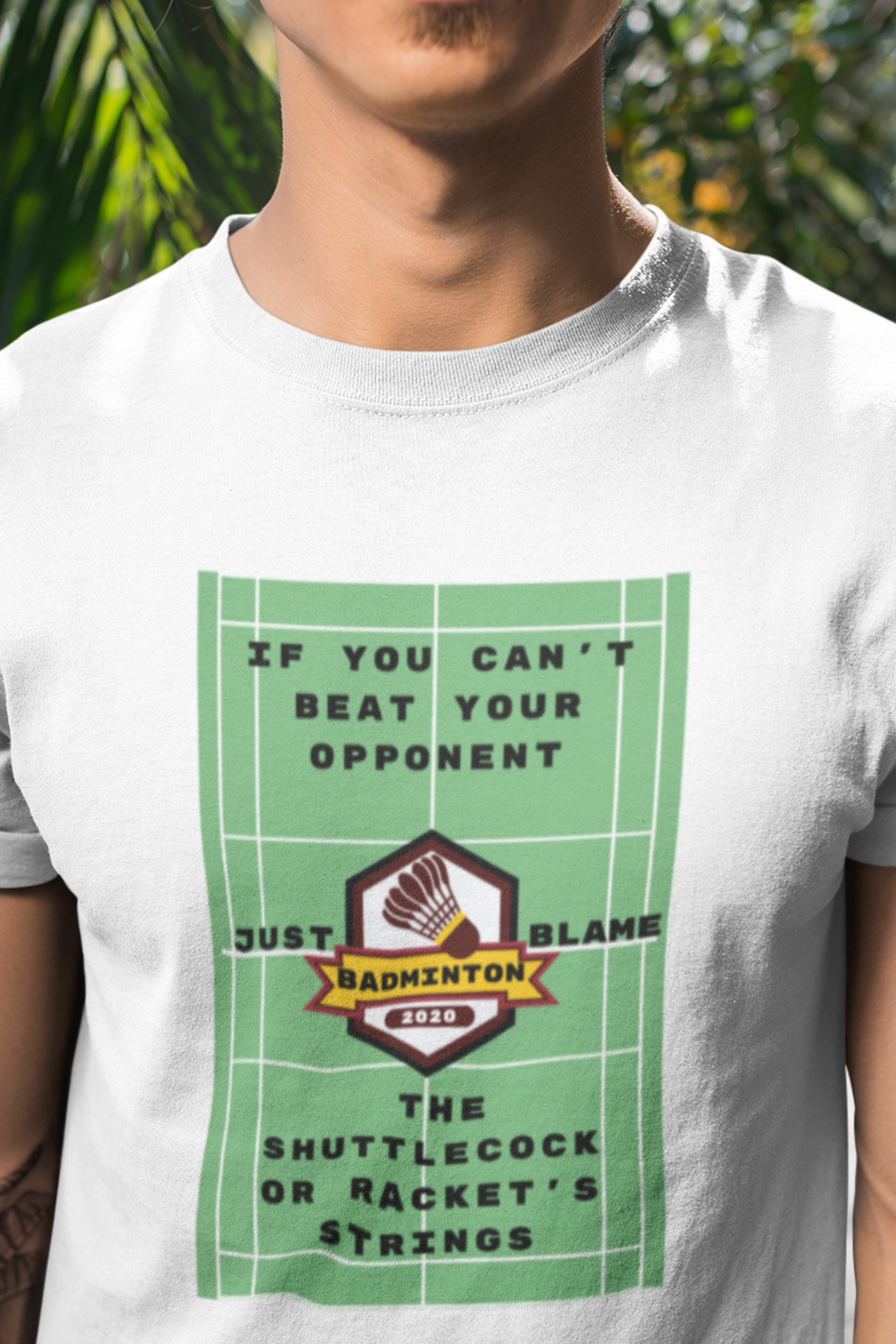 Round neck Half  sleeves Tshirt with Badminton Court Blamegame Solstheimz
