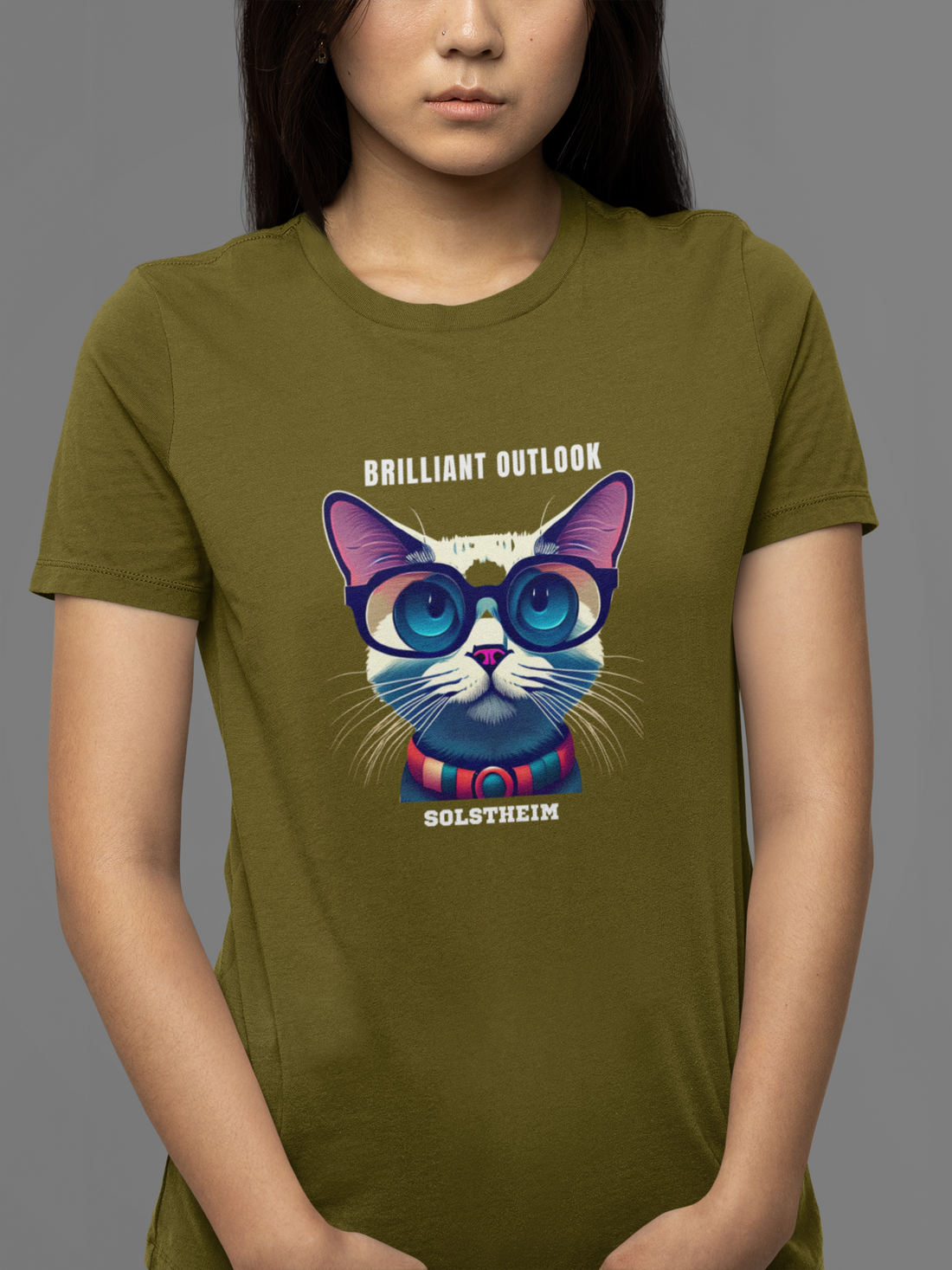 Round Neck Half Sleeves T-Shirt Black with Brilliant Cat